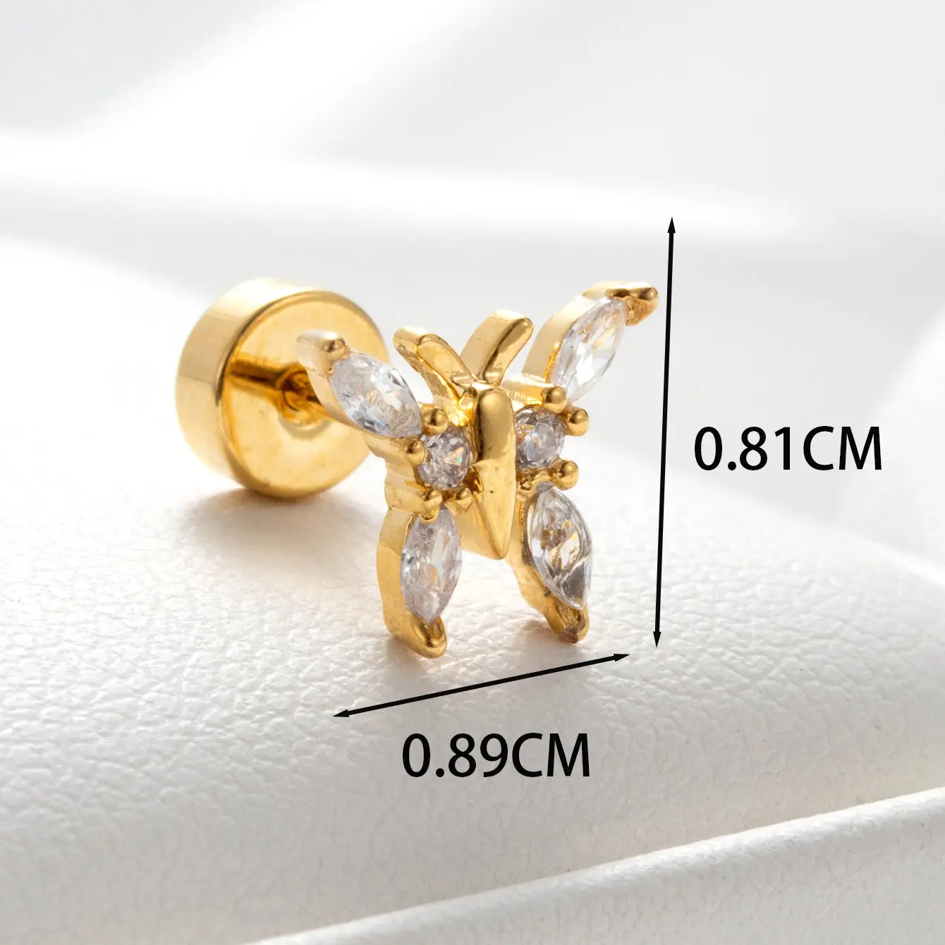 1 Piece Simple Series Classic Butterfly Copper   Gold Color Zircon Women's Stud Earrings 